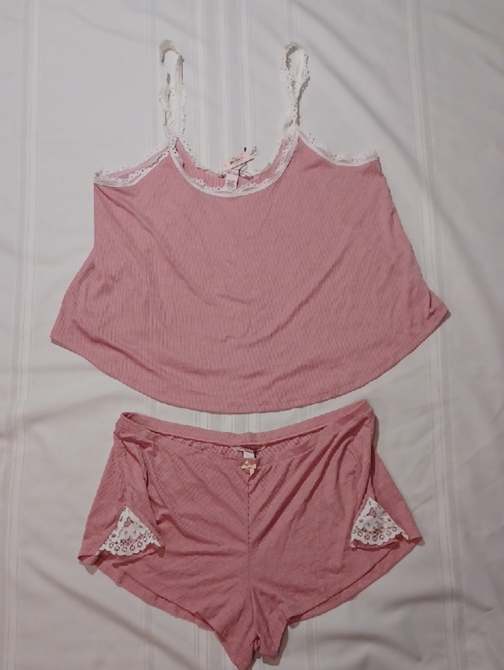 NWTVictotias Secret  Pink Lace-Trim Sleep Set - Camisole & Shorts